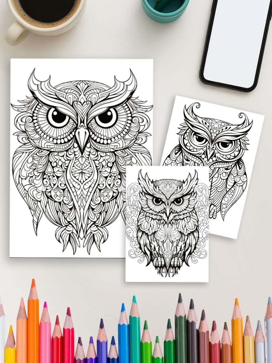 Mandala Owls – 50 Intricate Owl Coloring Pages - Image 4