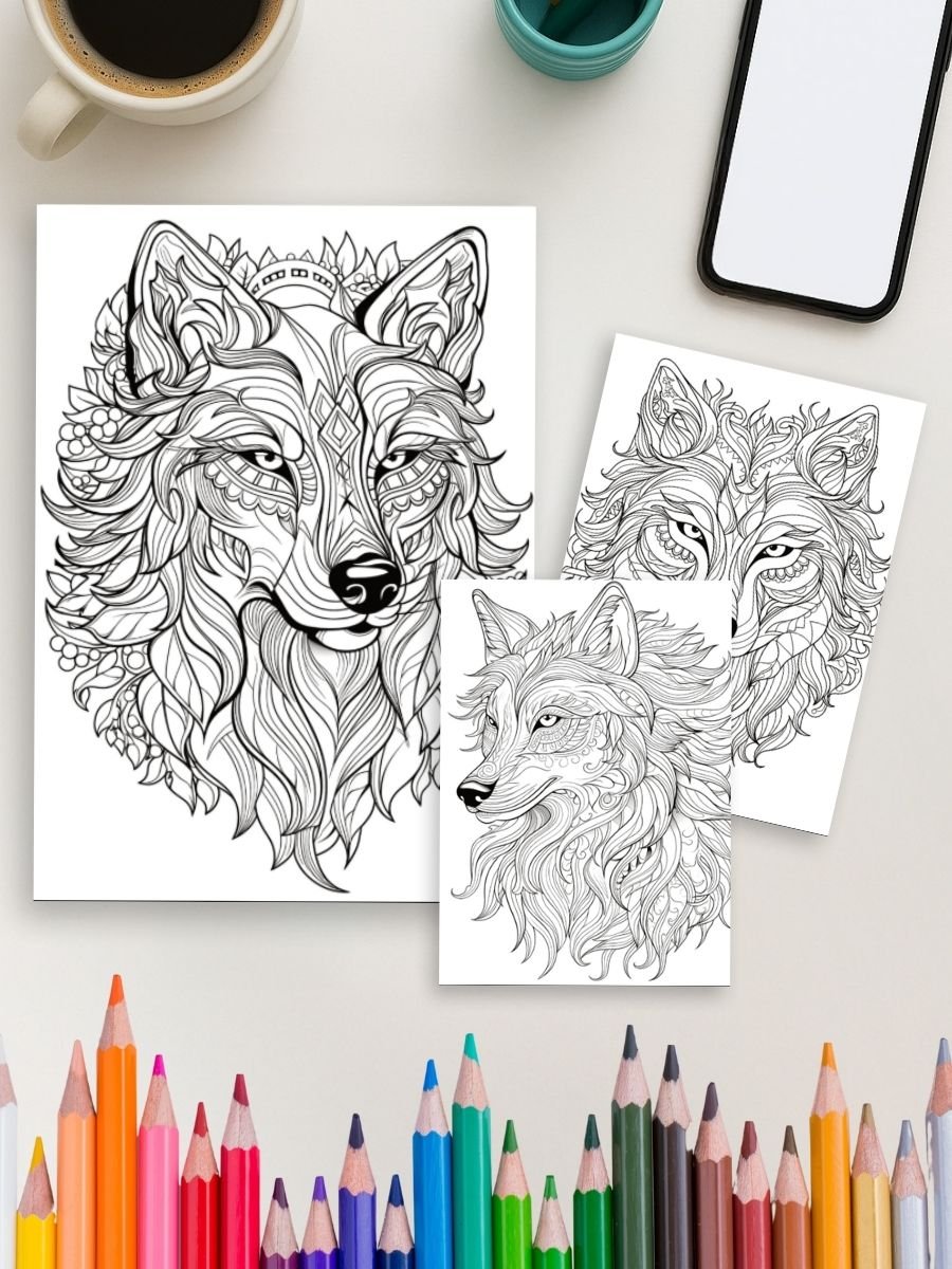 Mandala Wolves – 50 Wild & Whimsical Wolf Pages - Image 4